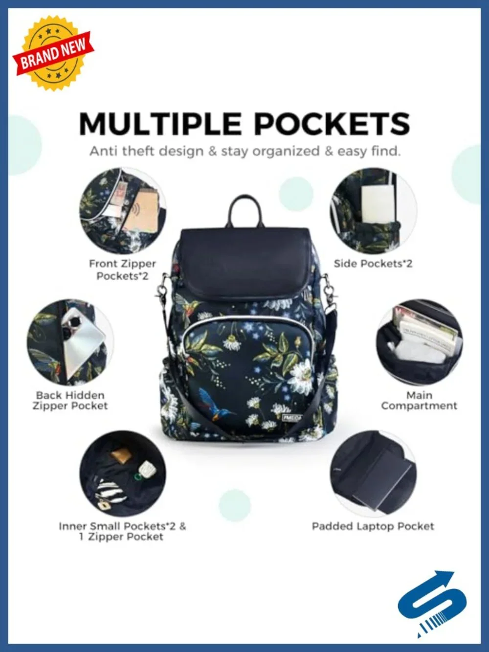 Waterproof Nylon Backpack For Women Work College Anti Theft Laptop Backpack